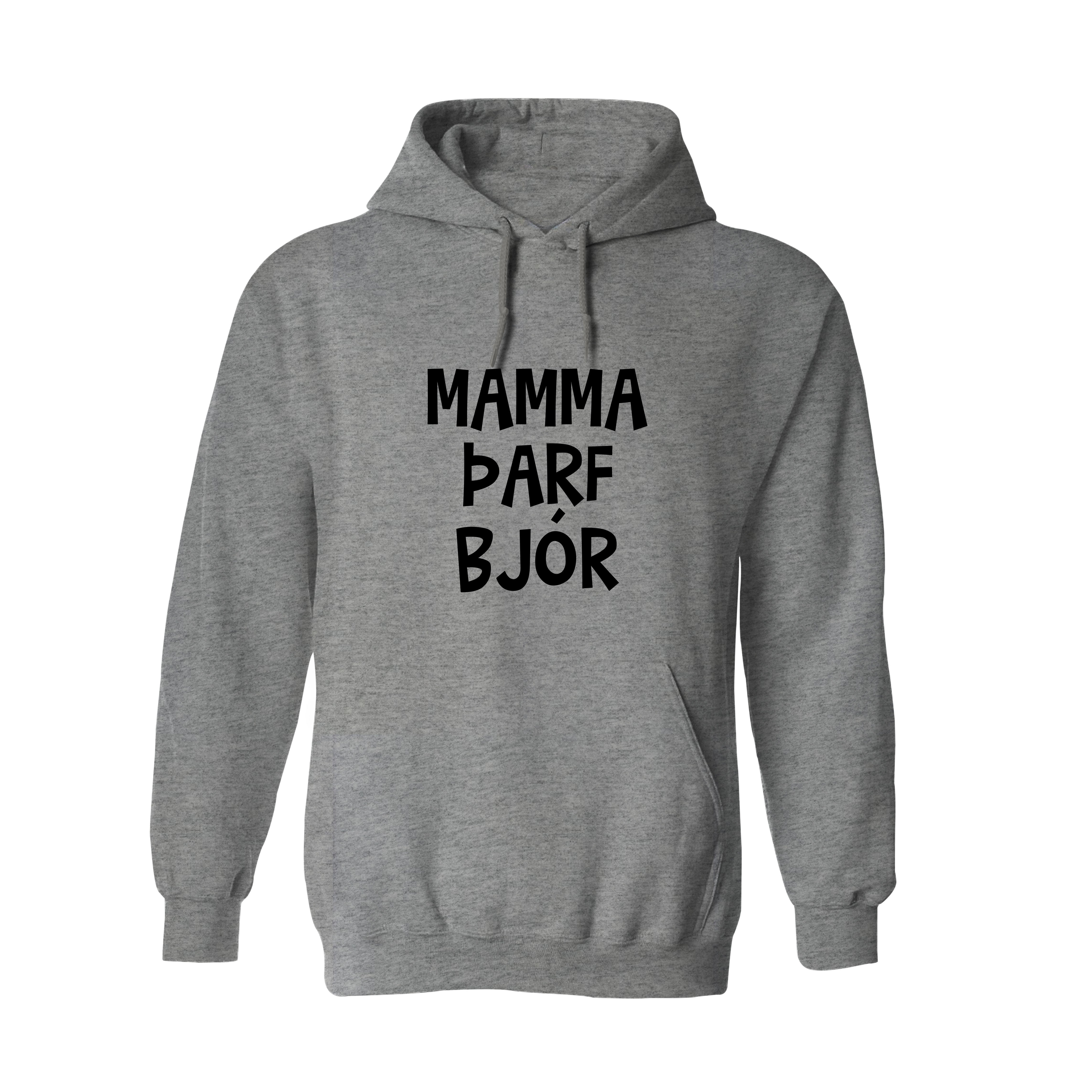 MAMMA ÞARF BJÓR - Hettupeysa - Grá