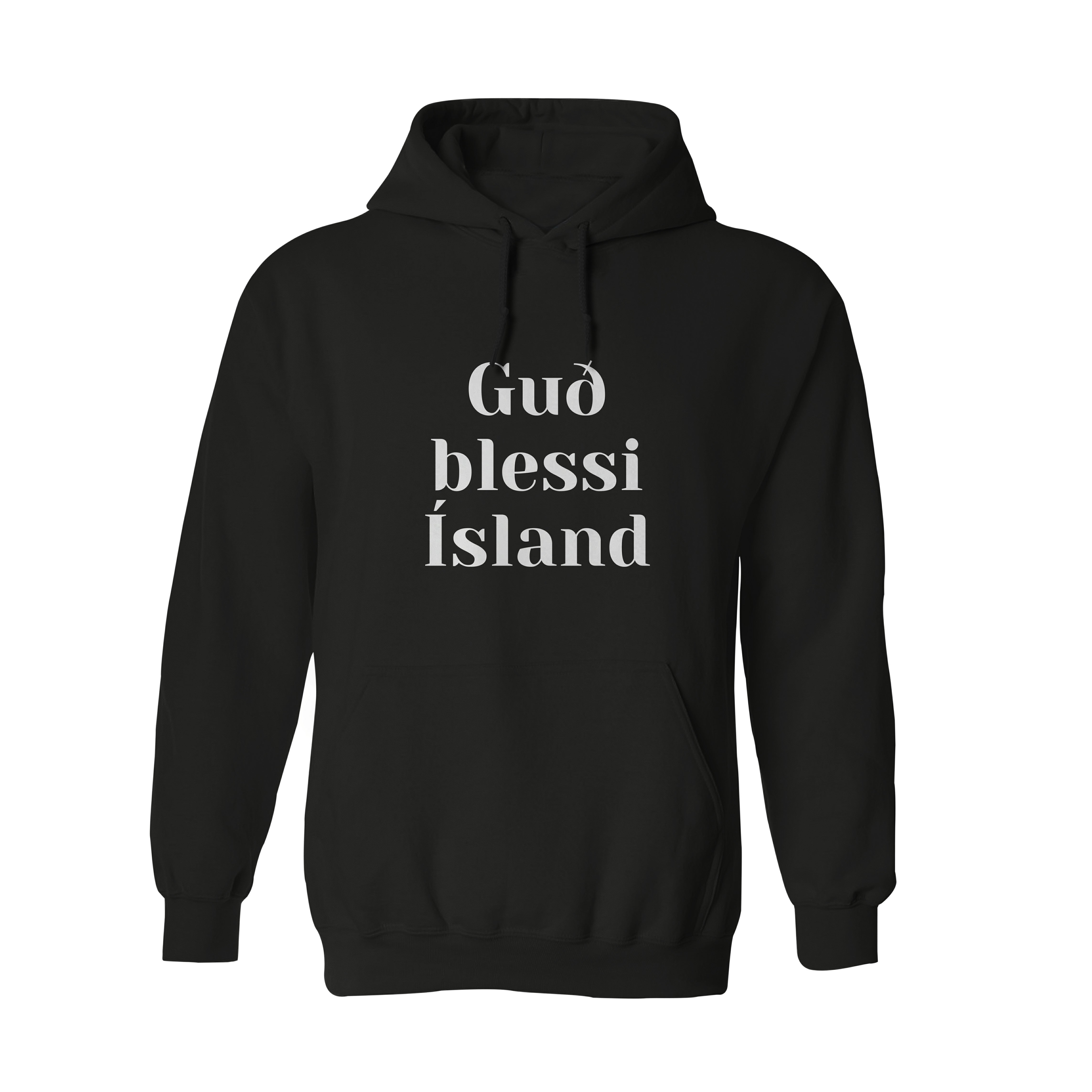 GUÐ BLESSI ÍSLAND - Hettupeysa - Svört