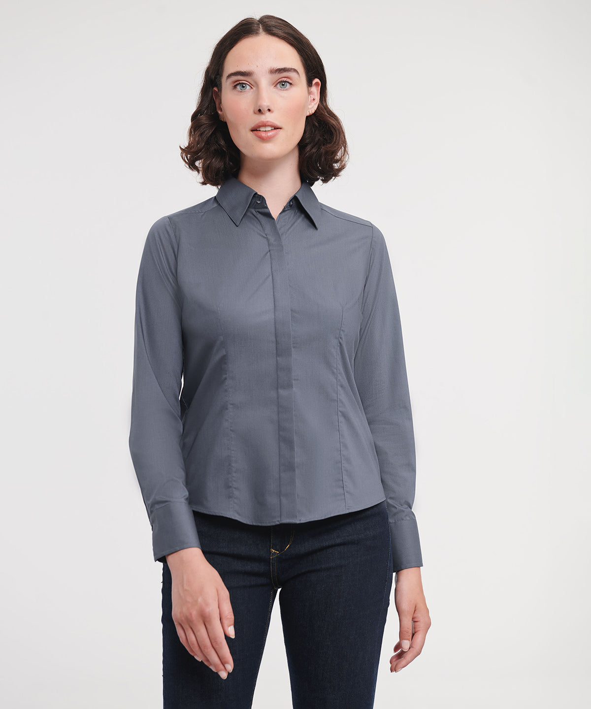 Women's Long Sleeve Polycotton Easycare Fitted Poplin Shirt
