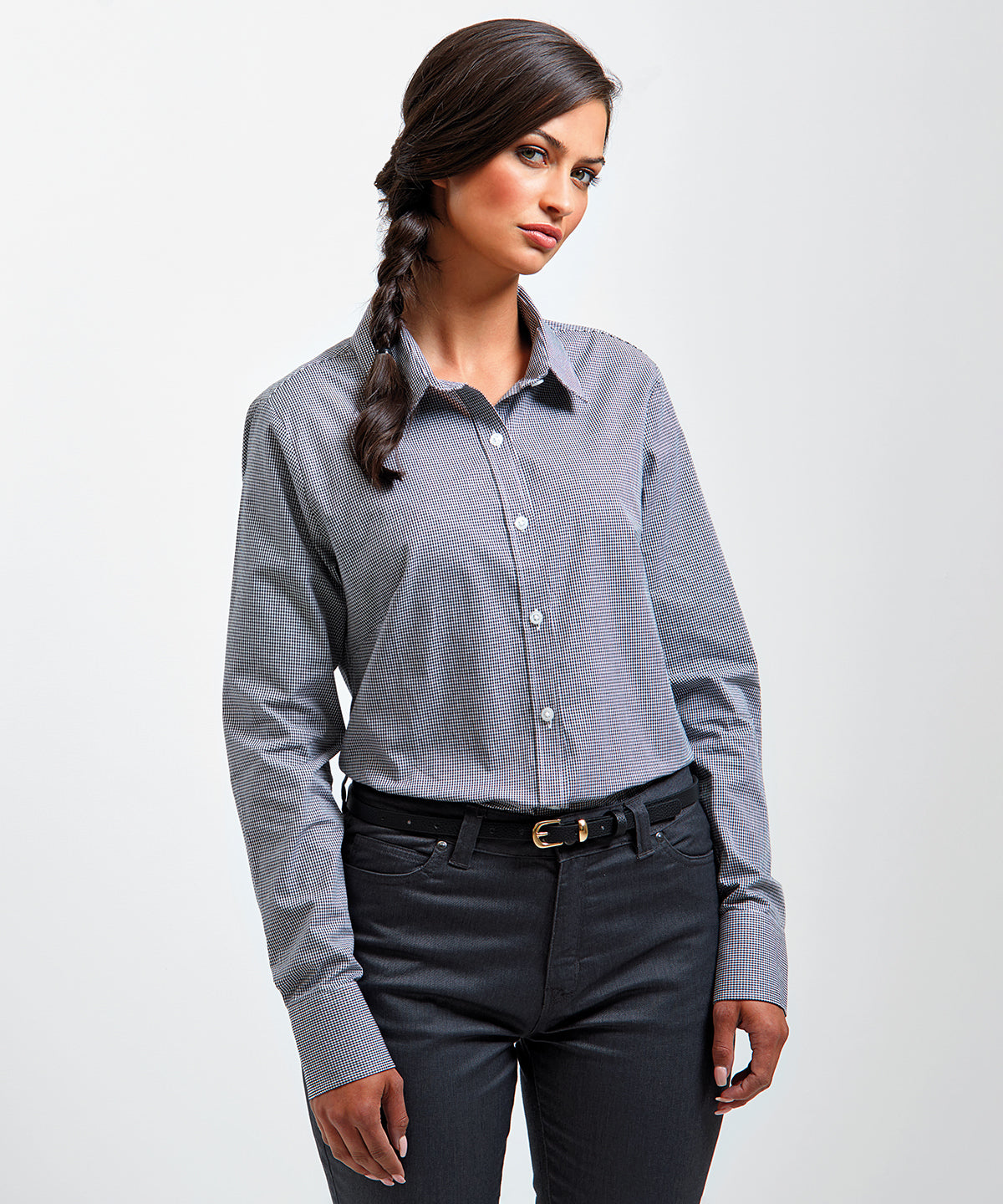Bolir - Women's Microcheck (Gingham) Long Sleeve Cotton Shirt